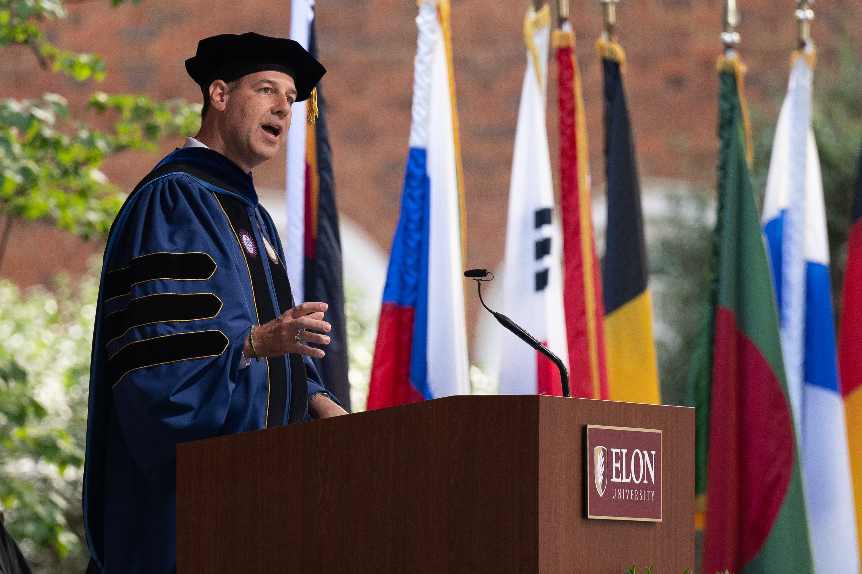 Jon Dooley, vice president for Student Life and associate profession of Education, gives speech during the 2022 New Student Convocation.