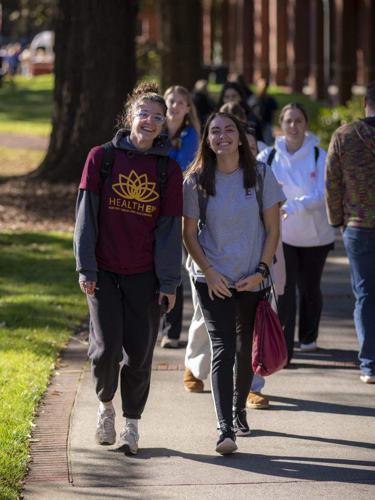 Students walk on Young commons