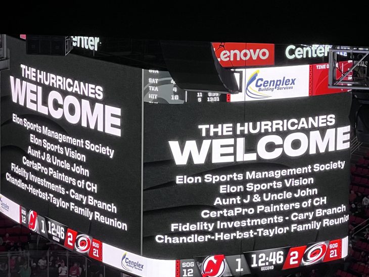 Lenovo Center video board lists visitors