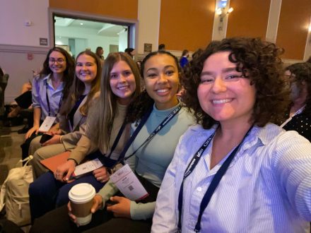 Elon student Evelyn Ealey sits with fellow PR students.