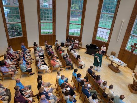 Catholic Mass held in the Numen Lumen Pavillion during 2024 Family Weekend