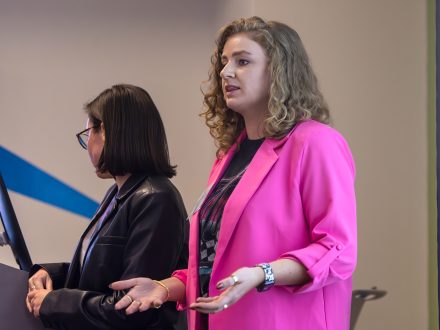 Dominique Rousseau ’22 of McKinney talks during an educational session.