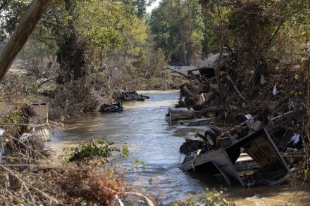 A creek with debris