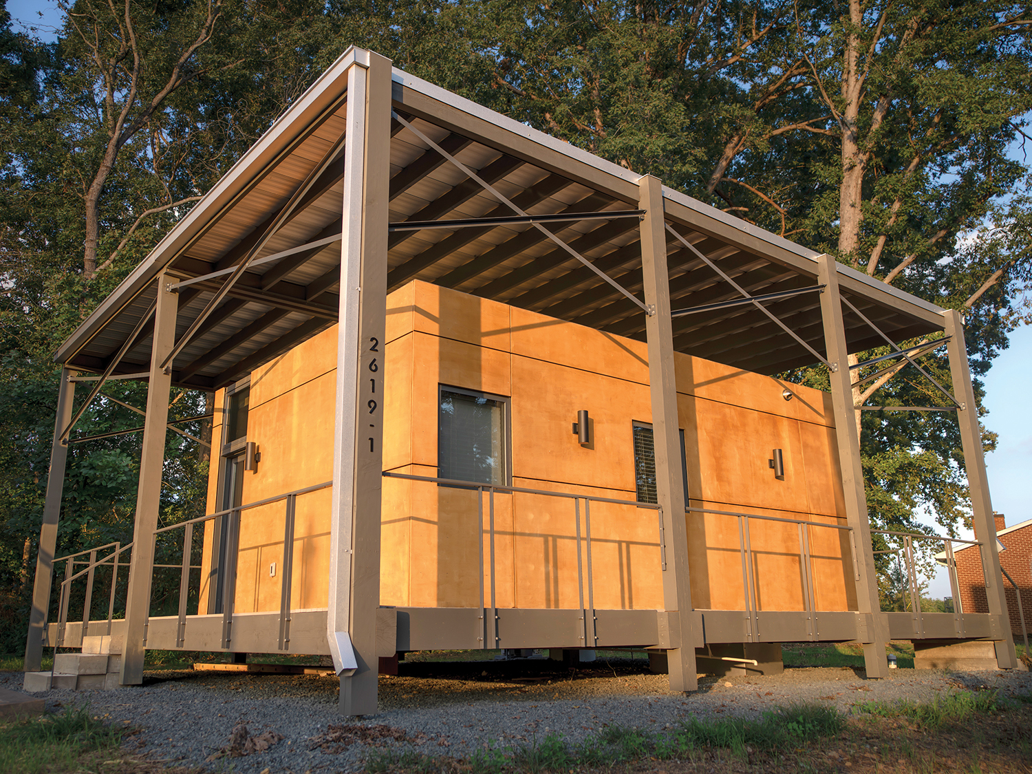 A sustainable house built by students at Elon University