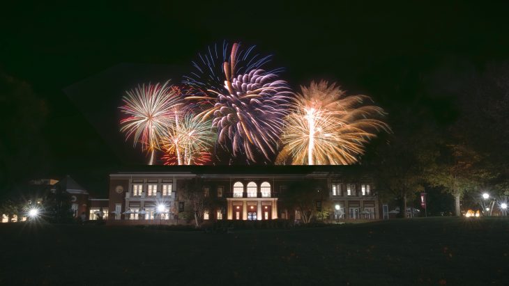 Fireworks behind Mosely building