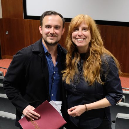 Elon alumnus Sean Dolan ’13 with professor Nicole Triche.