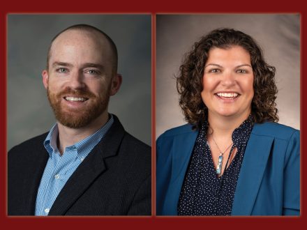 Associate Professors Sean McMahon and Elena Kennedy at the Martha and Spencer Love School of Business