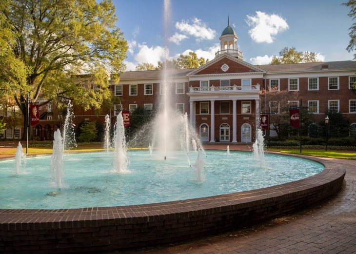 Alamance Building and Fonville Fountain at Elon University