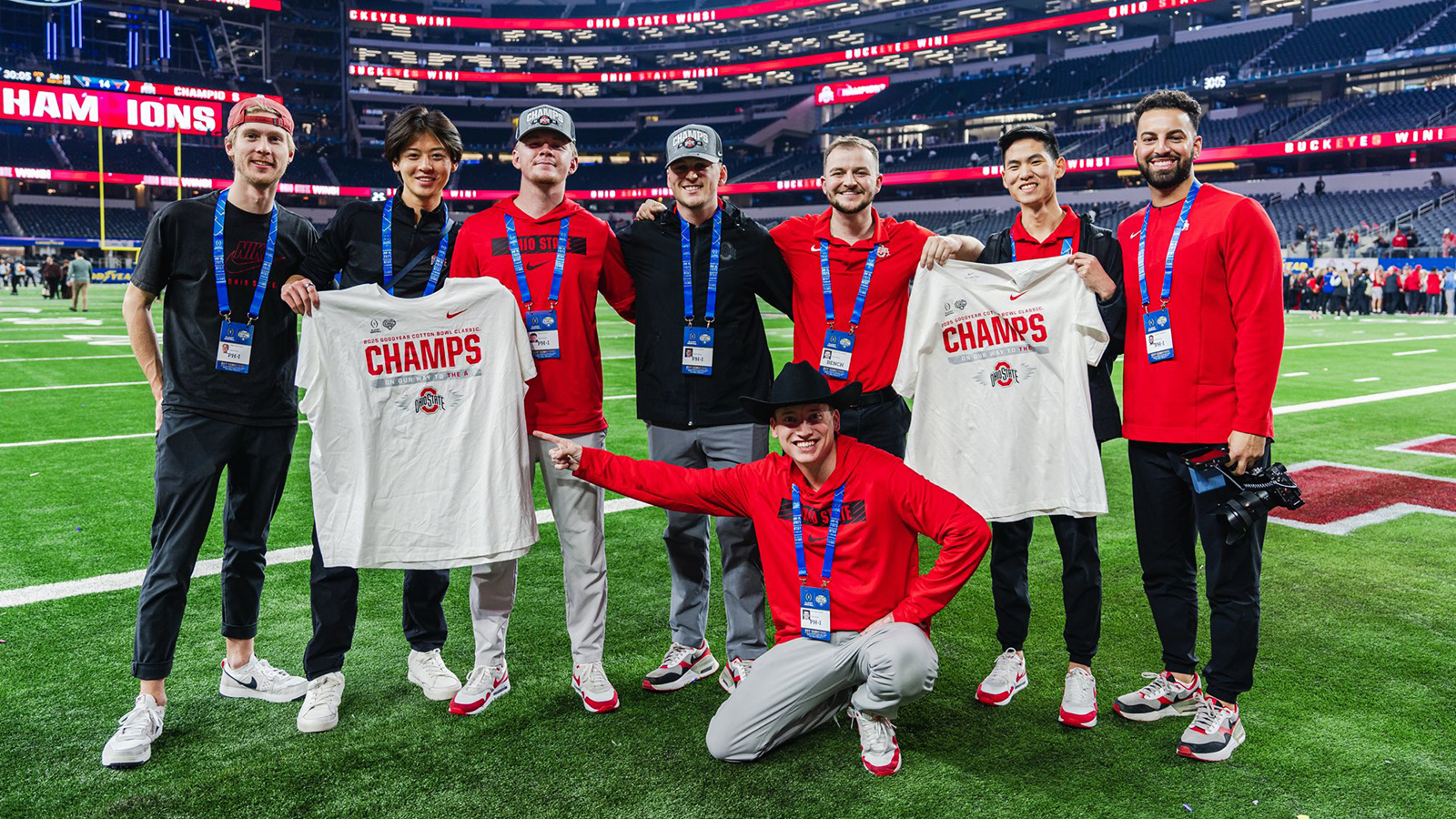 Elon University alumnus Peter Fortunato ’21 with Ohio State football.