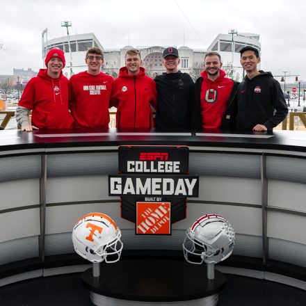 Elon University alumnus Peter Fortunato ’21 with Ohio State football.