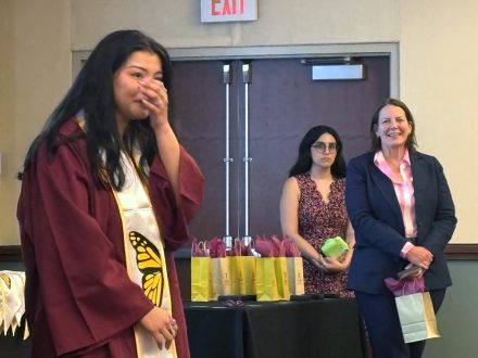 Leslie Aviles Mendoza tears up.