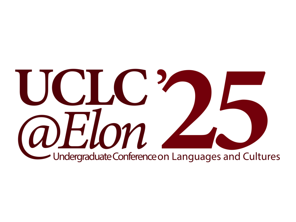 Dark red text reading UCLC@Elon '25: Undergraduate Conference on Languages and Cultures