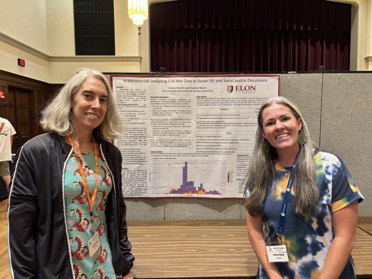 Two professors standing in front of a poster
