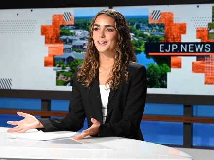 Shirin Kaussler at EJP News anchor desk.