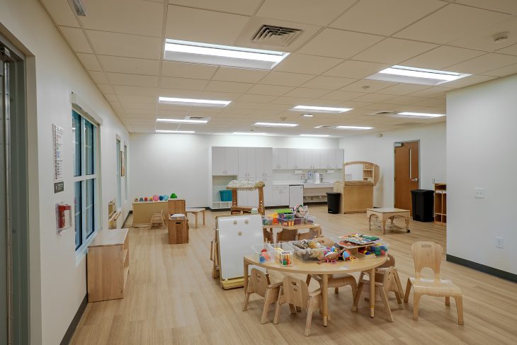 A photo of an empty child care center