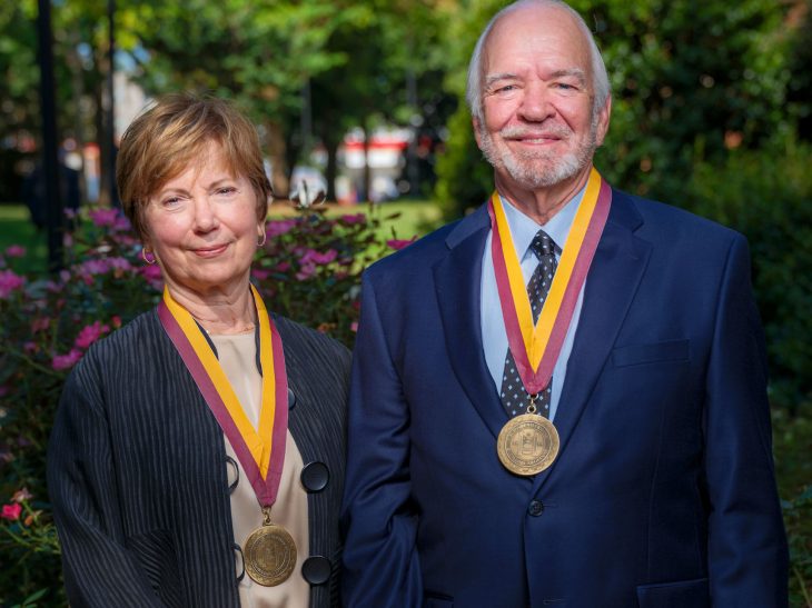 Rebecca Olive-Taylor and G. Smith Jackson were each awarded the Elon Medallion on Aug. 18, 2025, by Elon University President Connie Ledoux Book.