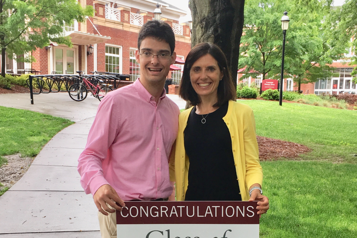 A photo of Matthew Cotton '18 and Christine Cotton G'02 at Elon University