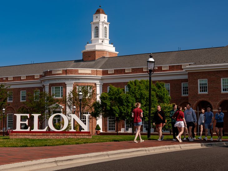 The Inman Admissions Welcome Center on the Elon University campus, photographed in June 2025.