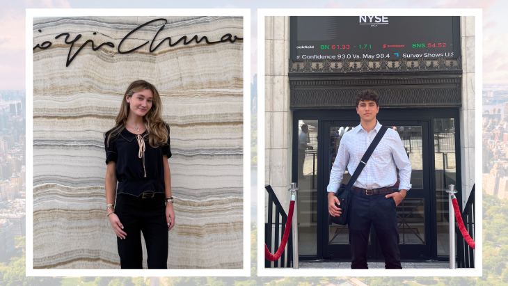 Photo of Gabrielle Lerner and Hector Serrano Martin with a New York City skyline in the background