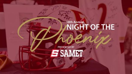 Football helmet with signatures promoting 18th Annual Night of the Phoenix presented by Samet.