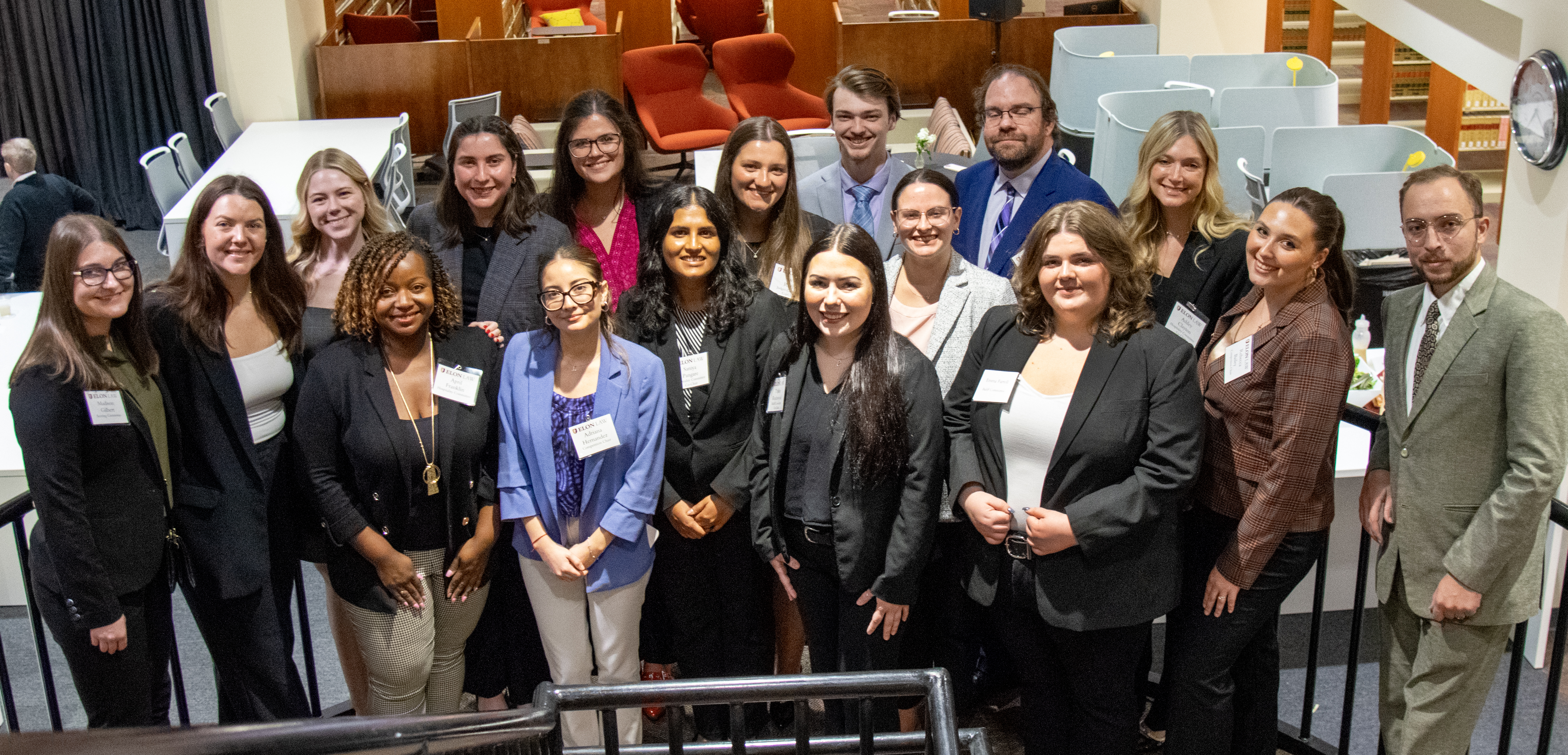 a large group of students on a staircase