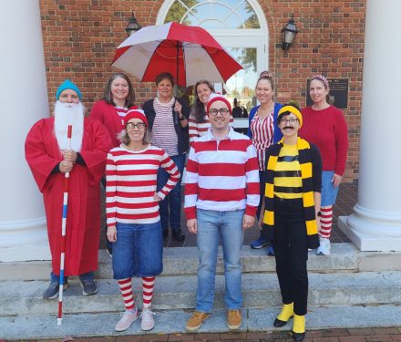 A group of people dressed as Waldo
