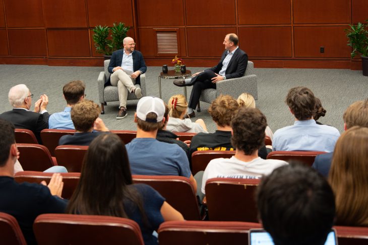 Photo of Dylan Ketchum '11 with Clayton Collins '07 at the C. Ashton Newhall Speaker Series