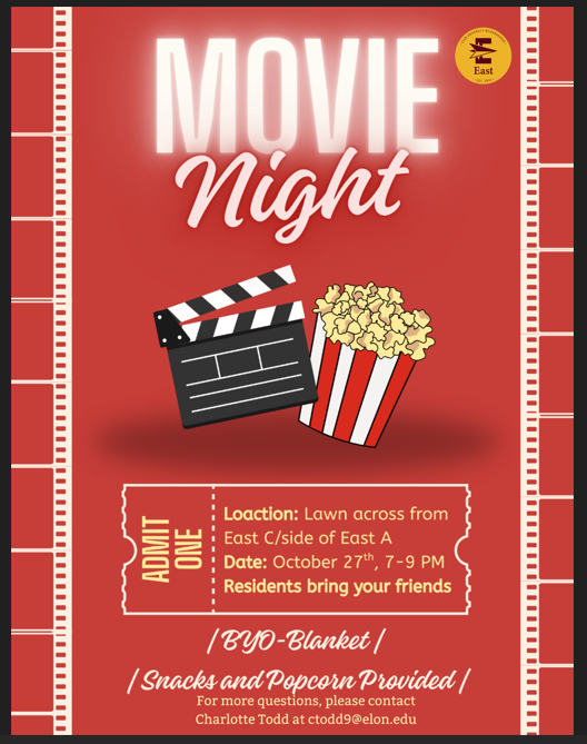 East Neighborhood Movie Night Oct 27 7-9pm