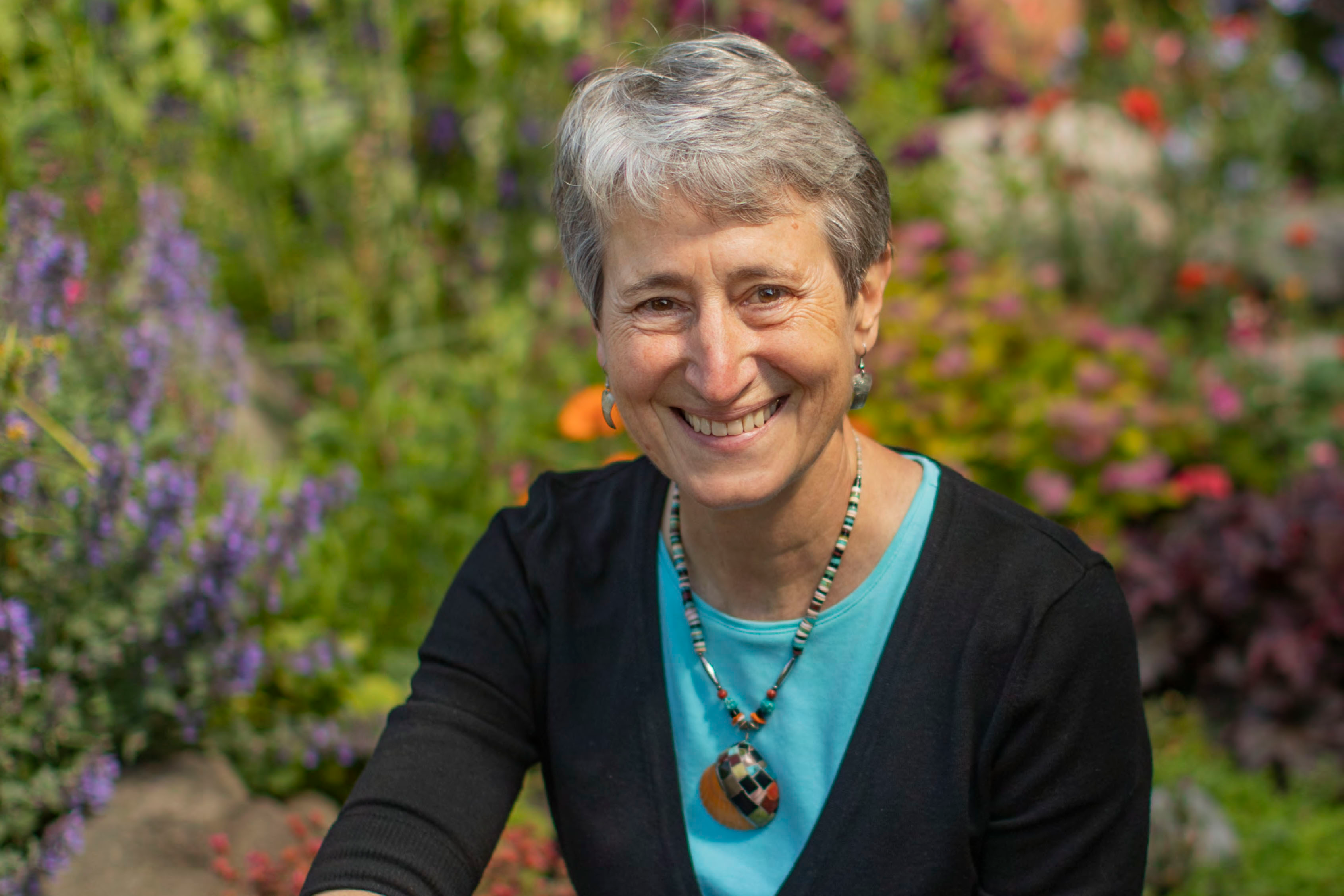 Photo of Sally Jewell in garden