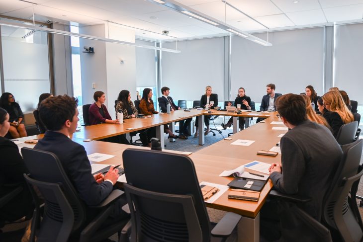 Elon University Business Fellows at company visits in NYC at Goldman Sachs