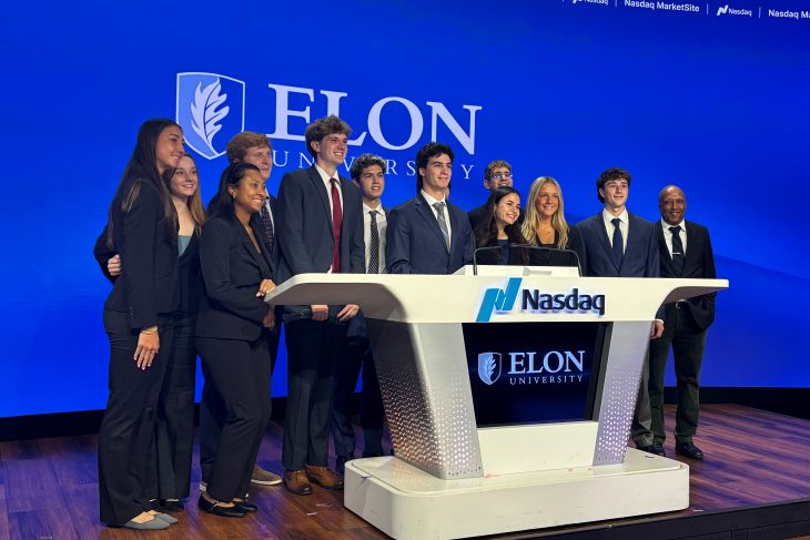 Elon University Business Fellows at company visits in NYC at NASDAQ