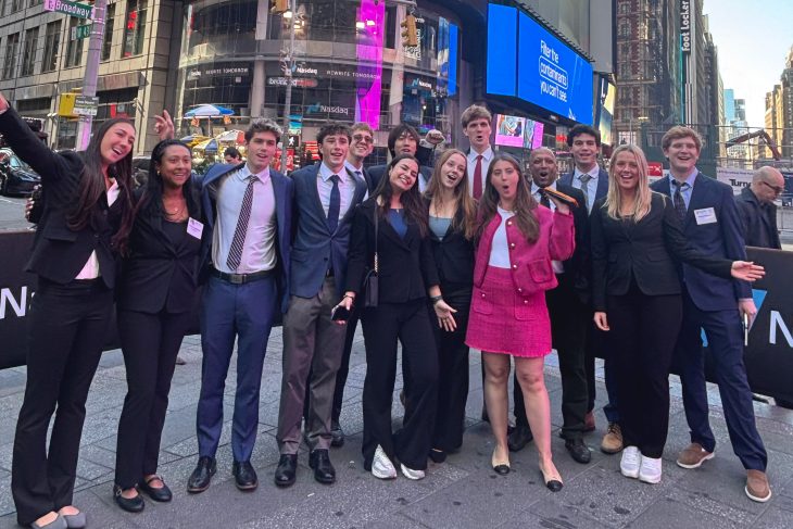 Elon University Business Fellows at company visits in NYC at NASDAQ