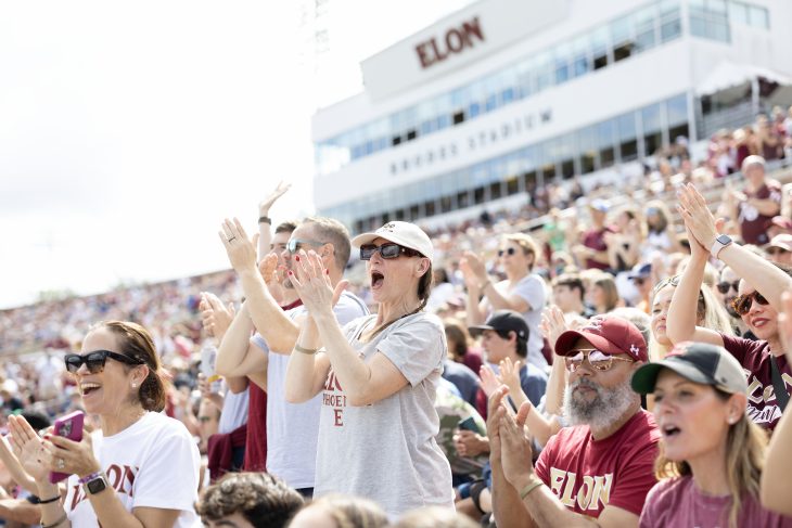 Elon families watching the Phoenix take on Hampton University during Family Weekend 2025.