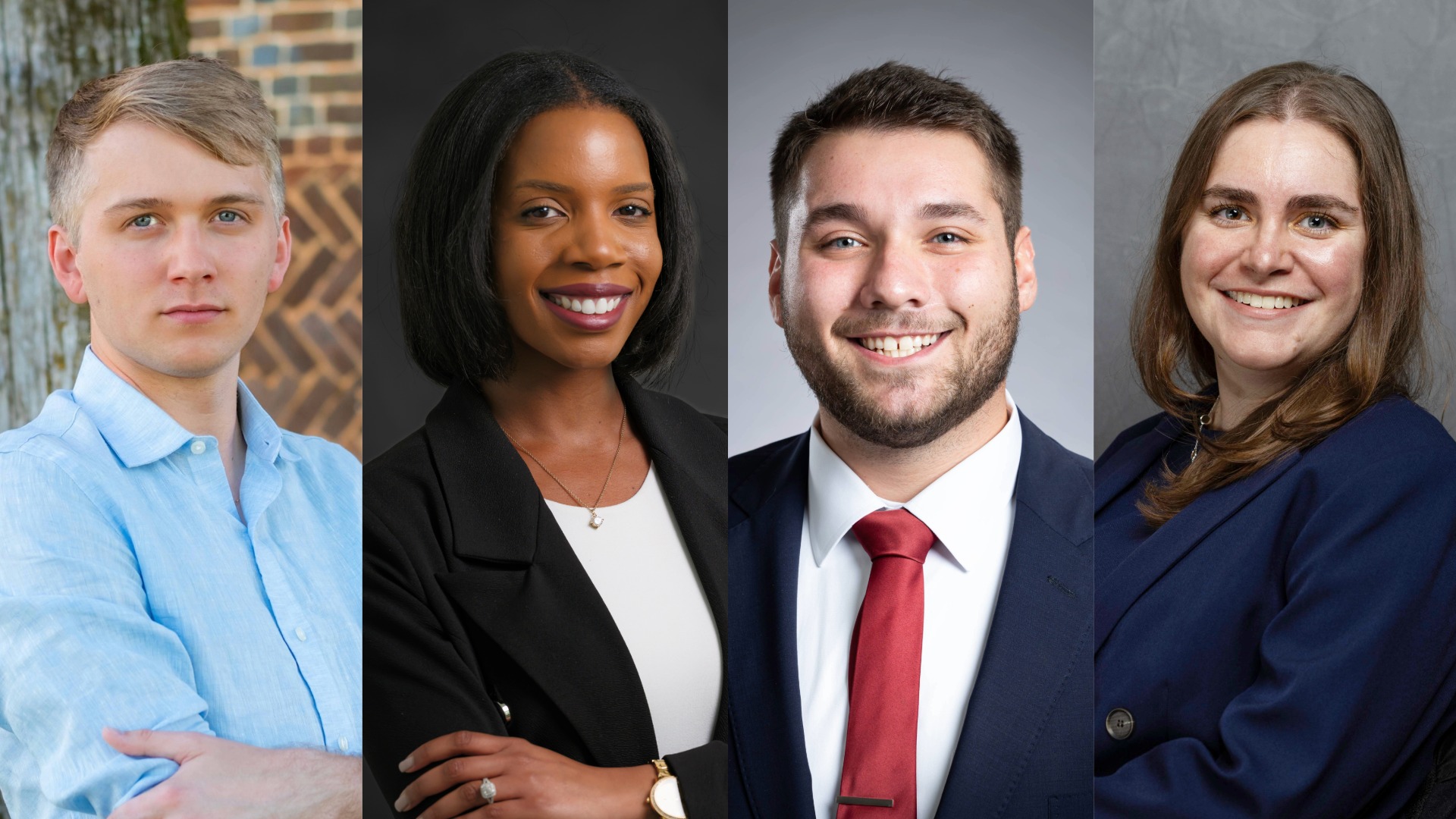A collage of four student headshots. They are smiling.
