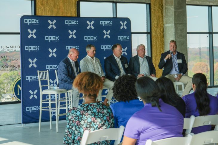 Fielding Miller, CEO, CAPTRUST; Nick Crabtree, co-founder & operator, The Crabtree Group; Jeremy Spivey, CEO, Cardinal Infrastructure Group; Andy Lund ‘96, CEO, Vision Stairways and Millwork; Will Bowen, CEO, Givebacks 