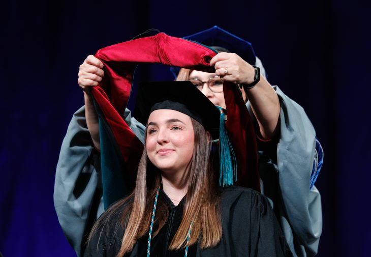 A Commencement program for the School of Health Sciences on Dec. 12, 2025, welcomed families, friends and mentors of 45 candidates for the Doctor of Physical Therapy, 38 candidates for the Master of Physician Assistant Studies, and 25 candidates for the university’s Accelerated Bachelor of Science in Nursing program.