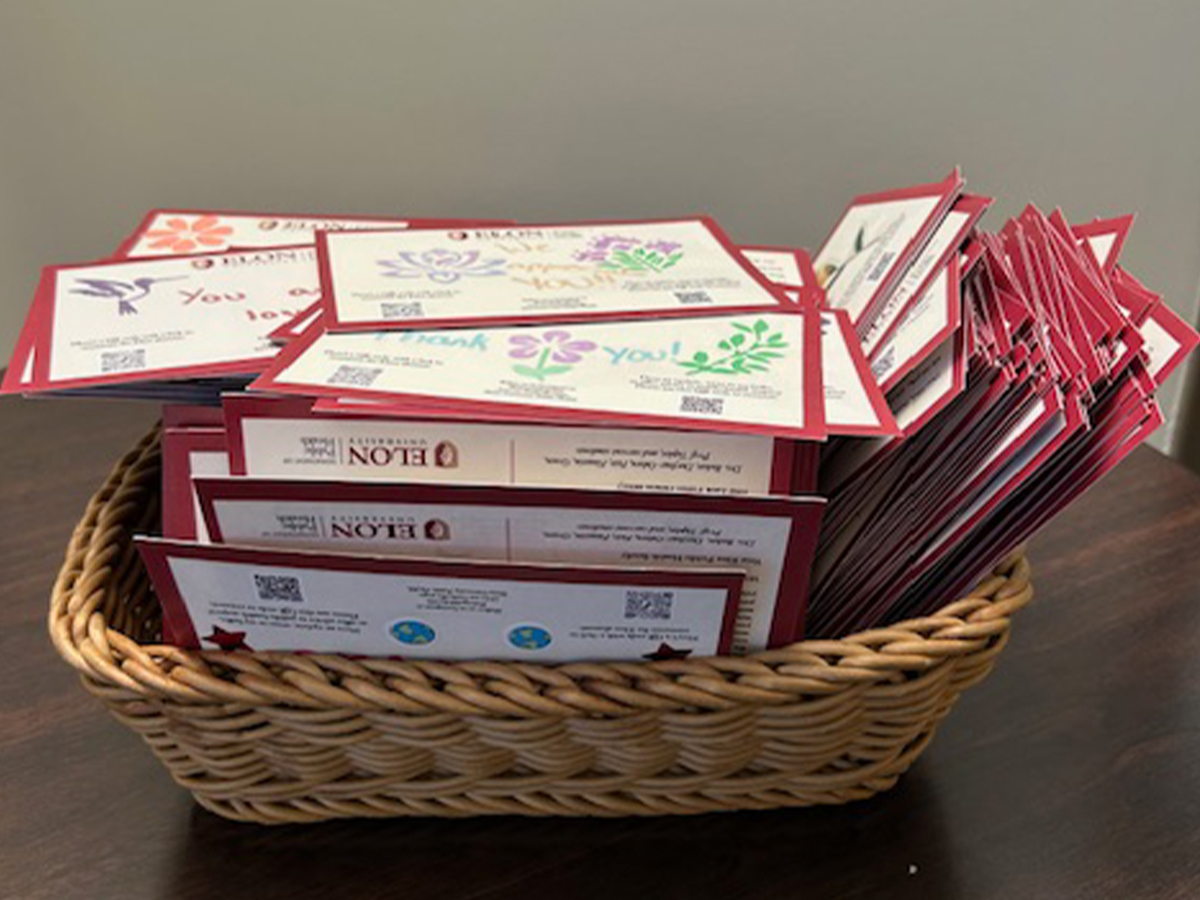 A basket of postcards