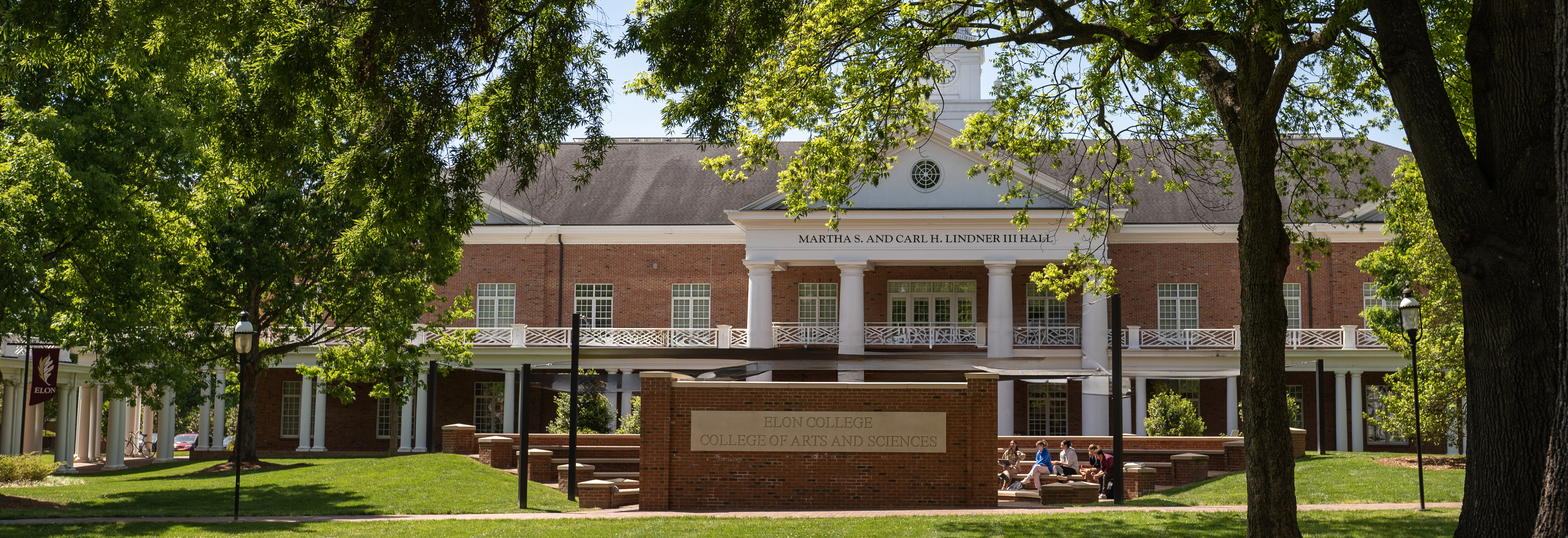 The outside of Lindner Hall academic building on the campus of Elon University