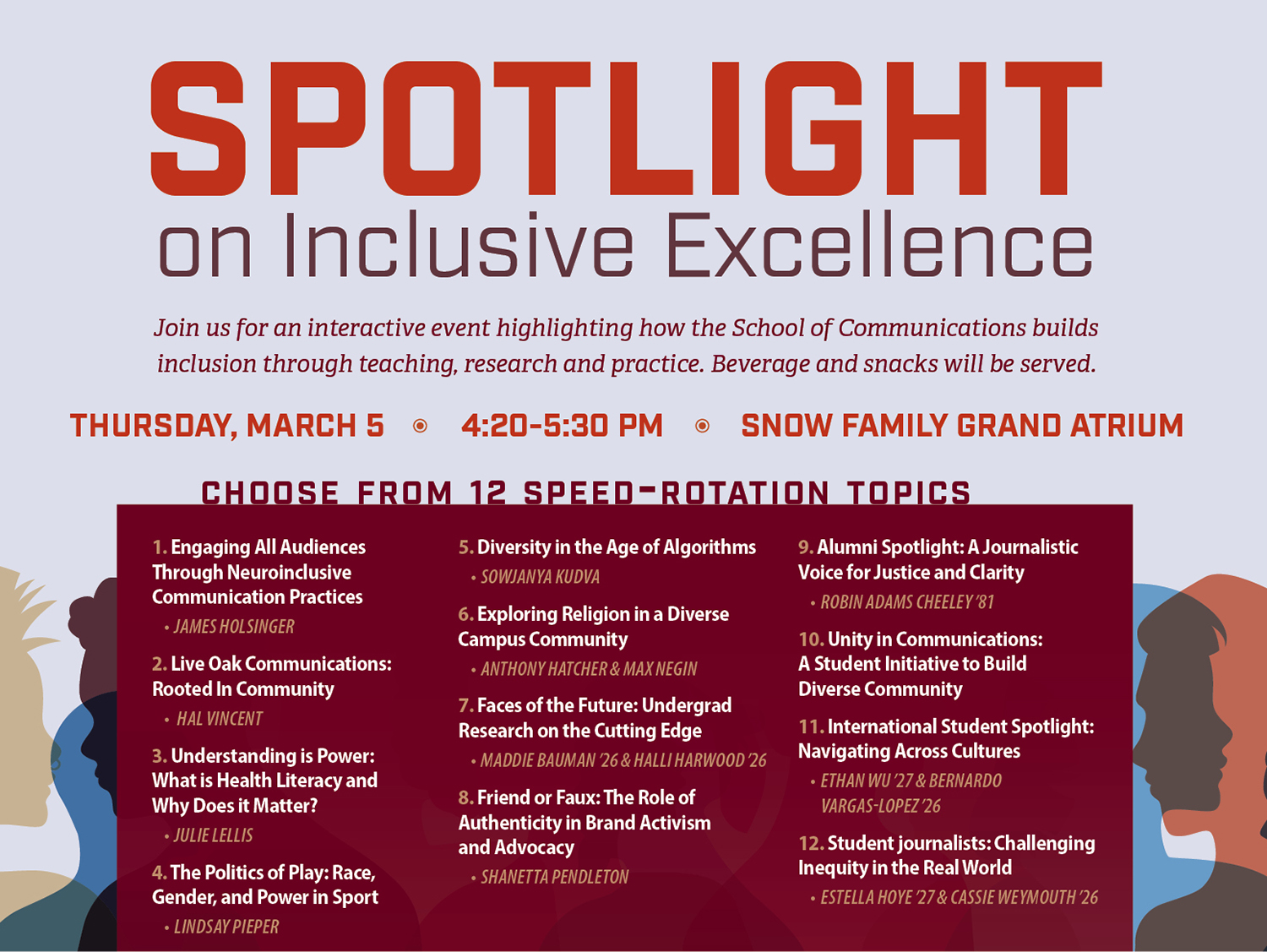 A digital graphic highlighting the Spotlight events date and location.