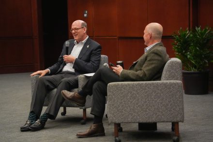 Jonathan Reckford and Kevin Trapani at the proposed Center for Humanity in Business Event