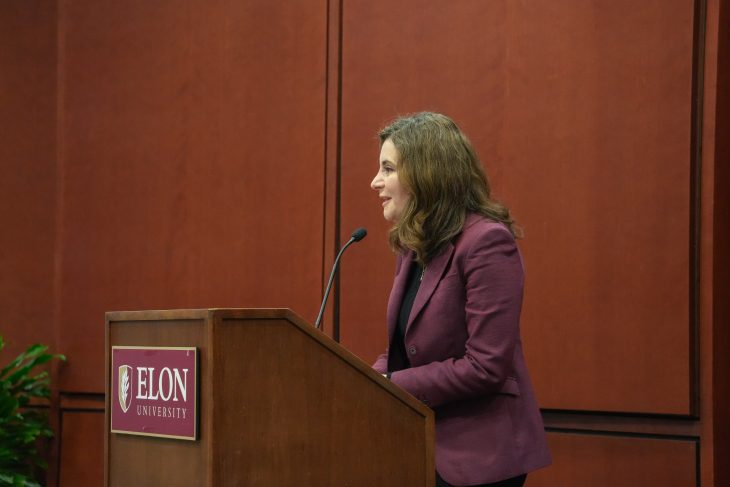 Dean Haya Ajjan introducing Tom O'Leary at Lessons from Leaders