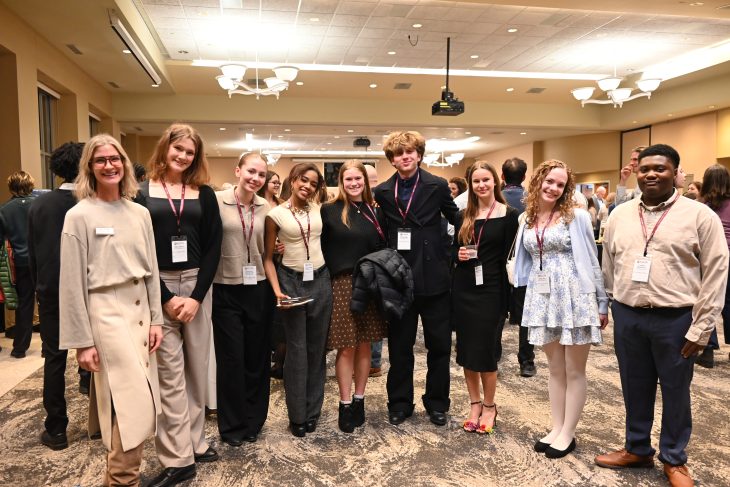 Associate Professor Renay Aumiller, director of the Elon College Fellows program (left) with prospective Elon College Fellows.