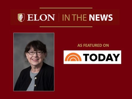 Red “Elon in the News” graphic with a headshot of a smiling woman with short dark hair and glasses in a black blazer, alongside the text “As featured on TODAY” and the TODAY show logo.