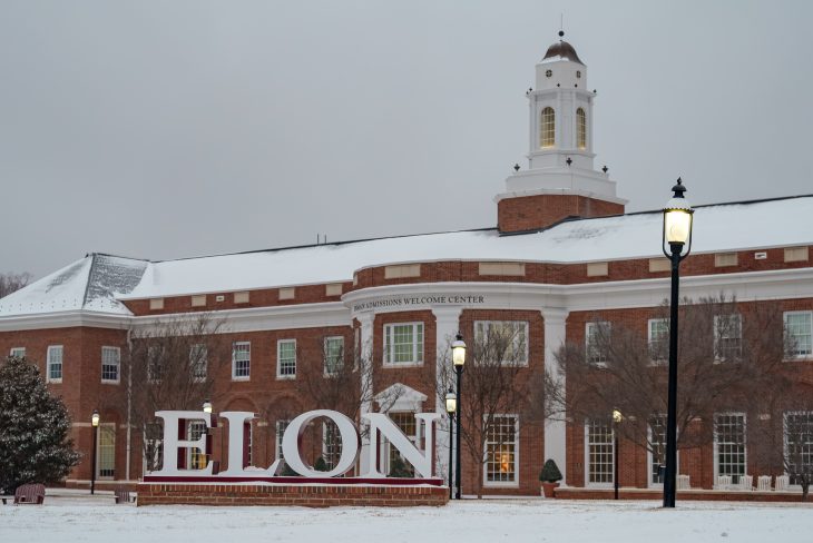 Snow on the Elon University campus on January 25, 2026