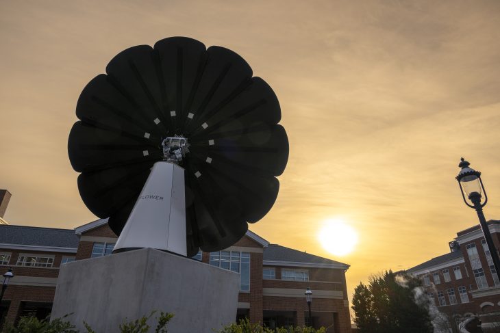 The SmartFlower generates between 4,000 and 6,000 kilowatts hours of renewable energy annually and will help supply clean energy to Founders Hall and Innovation Hall