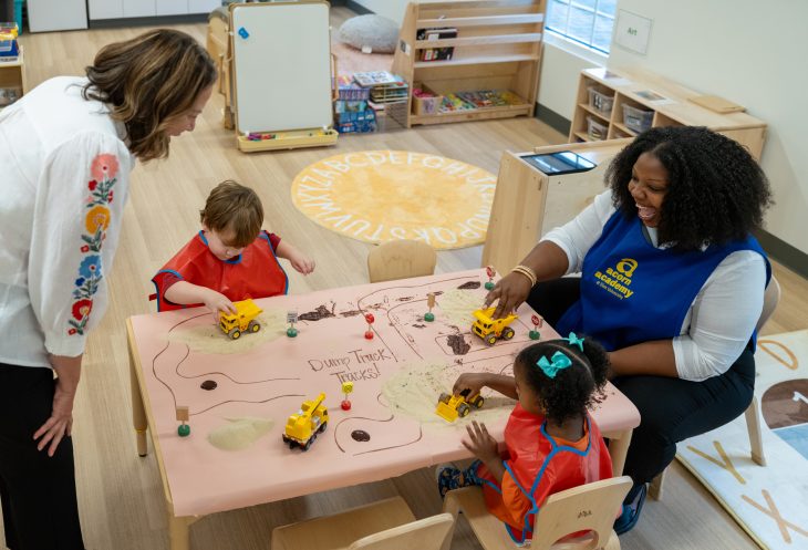 Elon President Connie Ledoux Book visits a classroom in Acorn Academy during a walkthrough during the ribbon cutting ceremony in fall 2025.