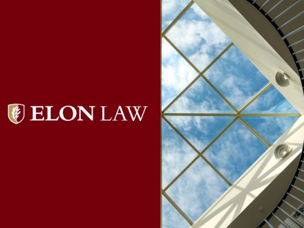 decorative Elon Law graphic with photo of round skylight