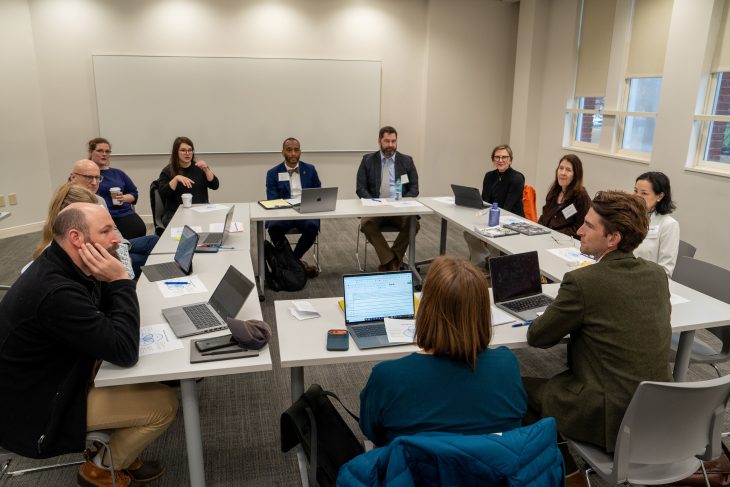 Faculty and staff from Elon University and Queens University of Charlotte gathered on the Queens campus on Feb. 27, 2026, for a meeting of the SOAR Strategic Planning Team.