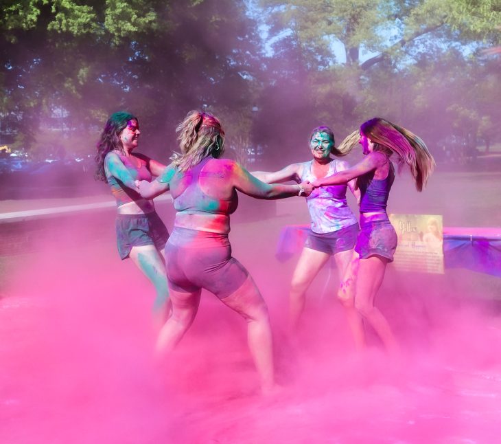 Students dance at Holi 2026