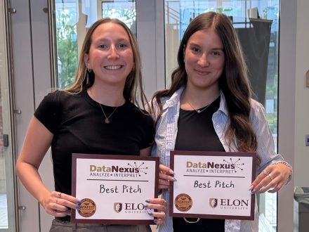 Elon students Shelby Keel (left) and Skylar Cook pose together